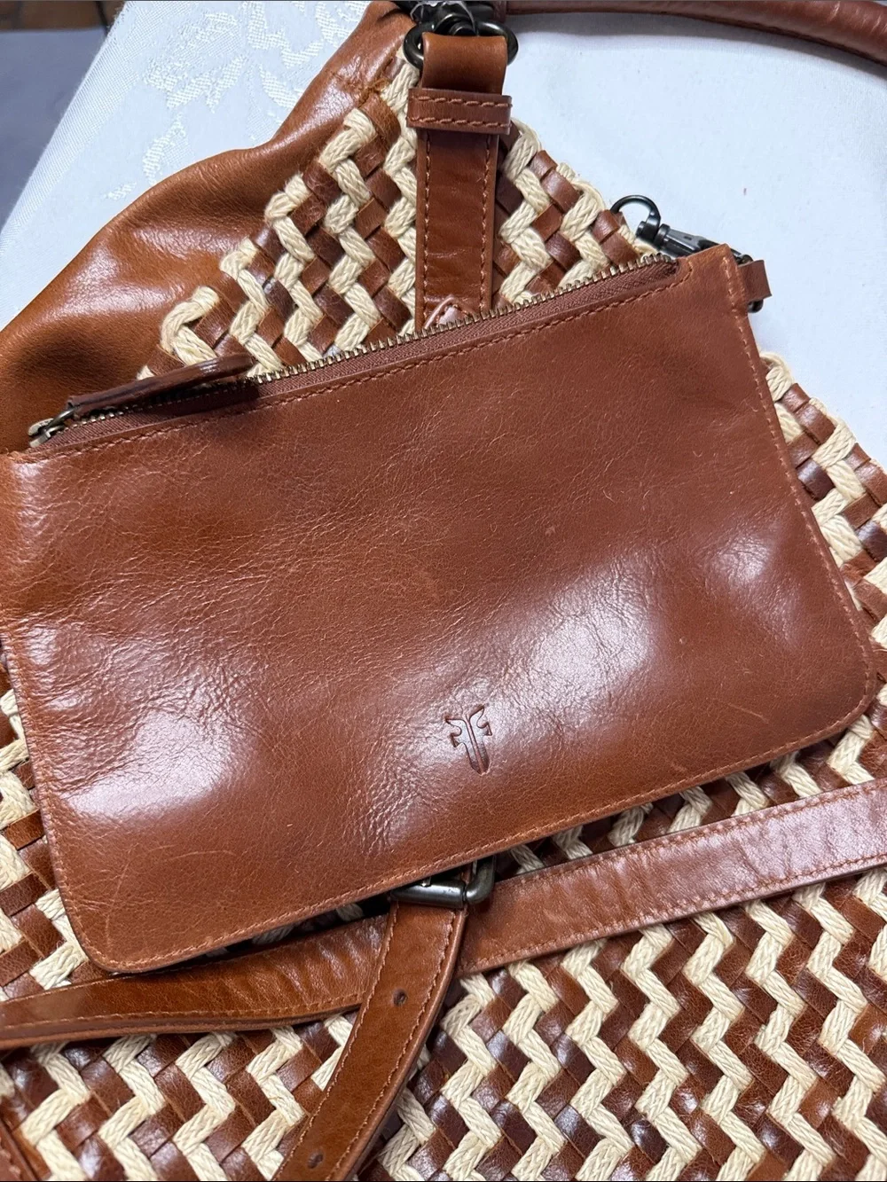 Frye Melissa Esparto Rope & Leather Hobo Bag in the Cognac colorway